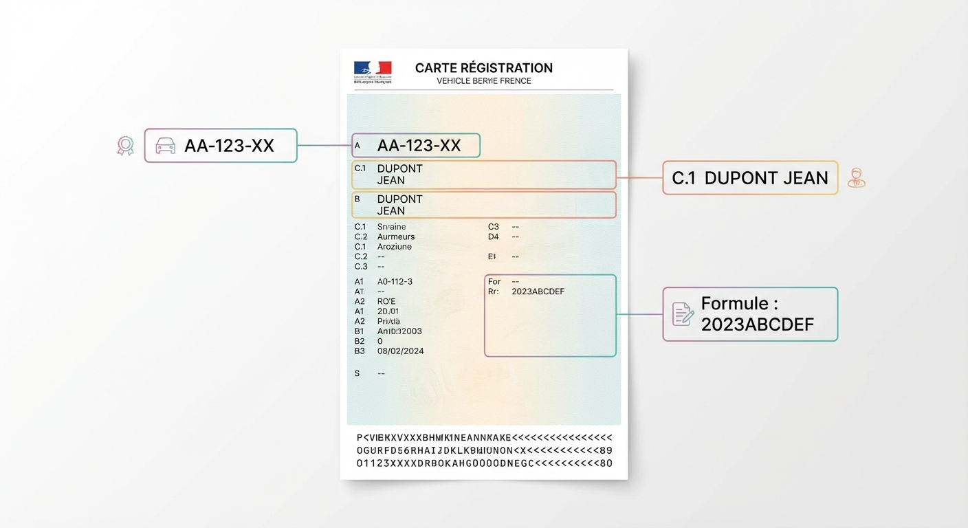 Carte grise annotée : les champs nécessaires pour Histovec