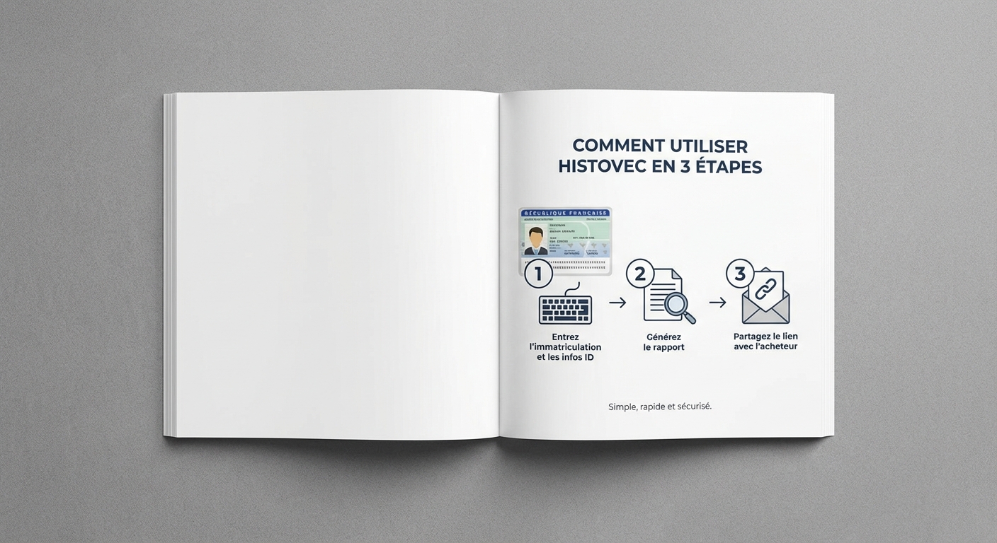 Les 3 étapes pour utiliser Histovec : identification, génération du rapport et partage