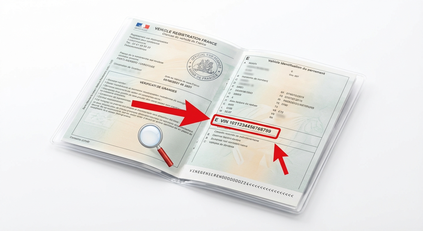 Carte grise française avec la case E du numéro VIN mise en évidence