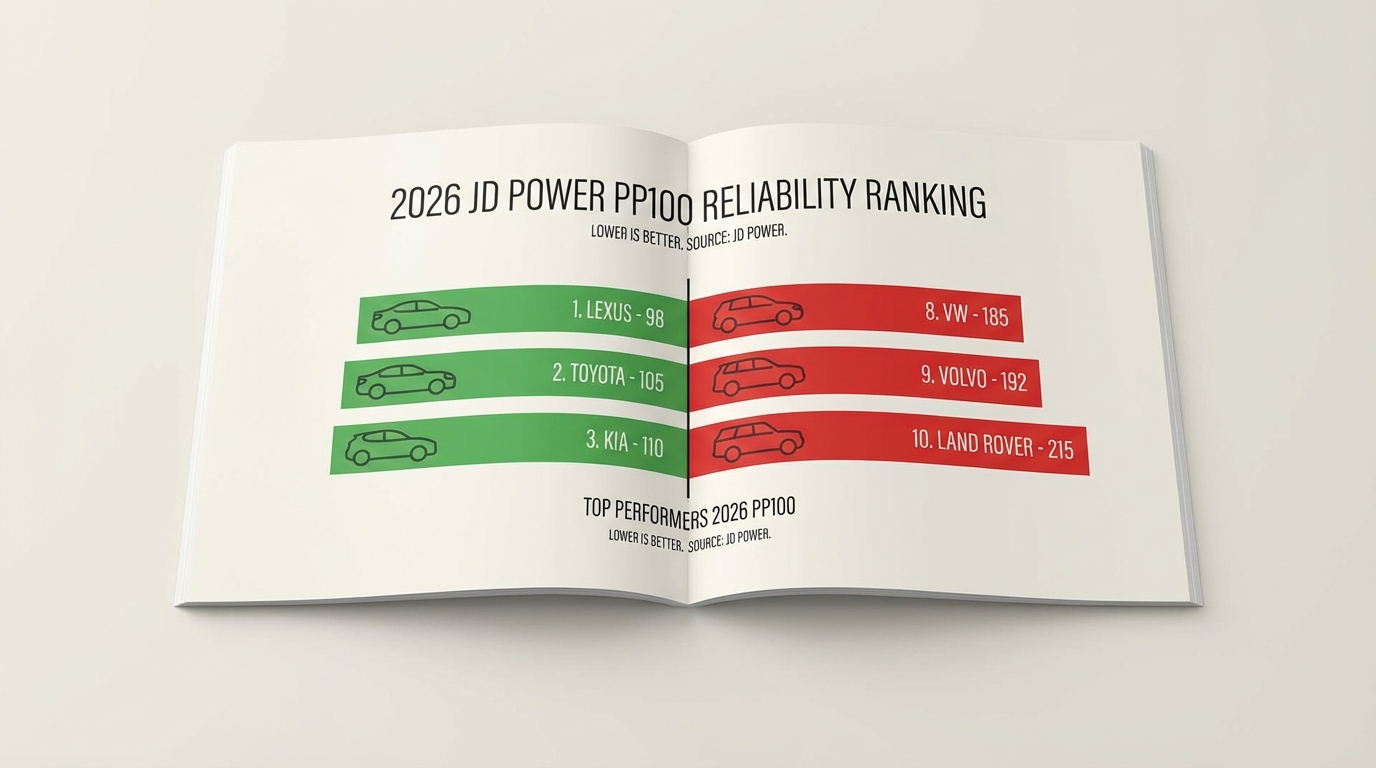Classement des marques automobiles les plus fiables en 2026 selon JD Power (score PP100)