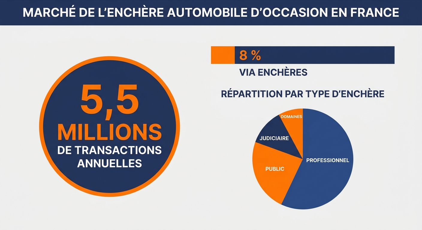 Infographie du marché français de l'enchère VO en 2026