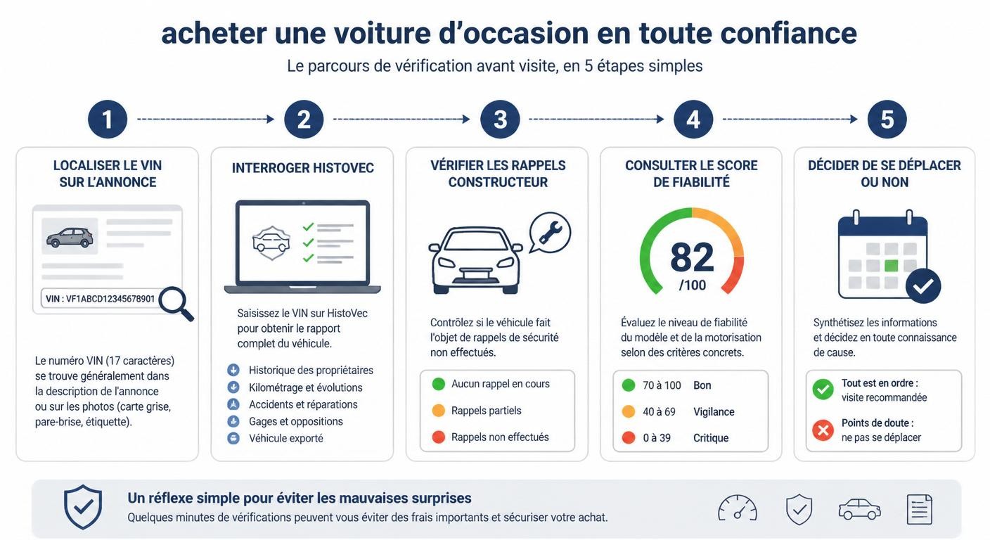 Infographie du parcours de vérification d'un véhicule avant déplacement chez un garagiste indépendant
