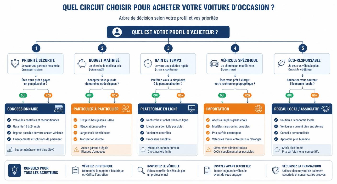 Arbre de décision pour choisir entre garage et particulier selon le profil d'acheteur