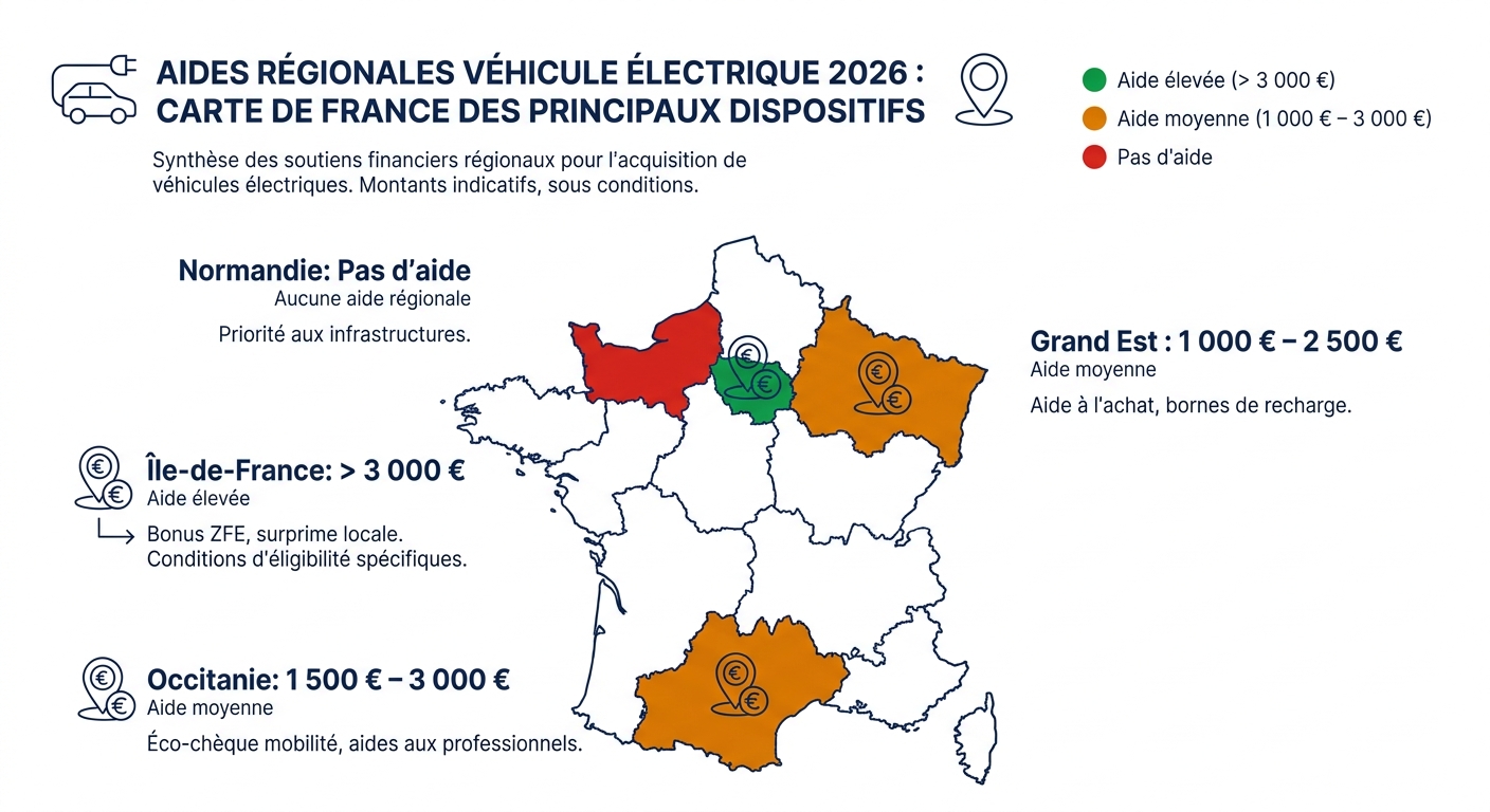 Carte des aides régionales pour véhicule électrique en France