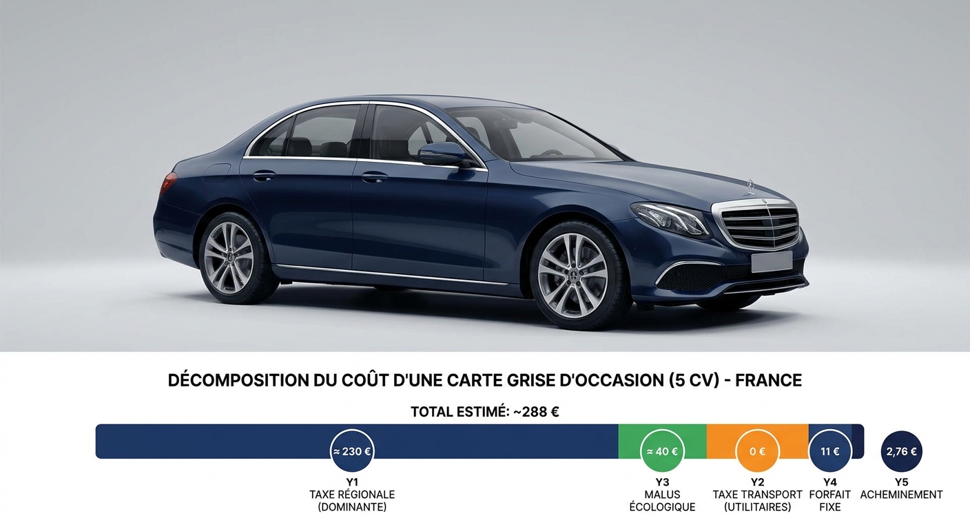 Décomposition du prix d'une carte grise pour une voiture d'occasion en 2026