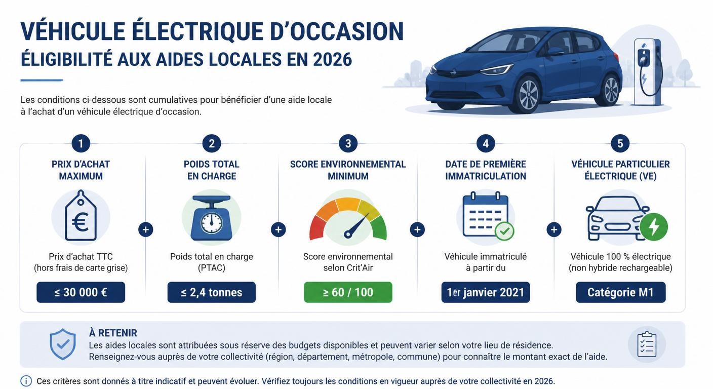 Critères d'éligibilité d'un véhicule électrique d'occasion aux aides 2026