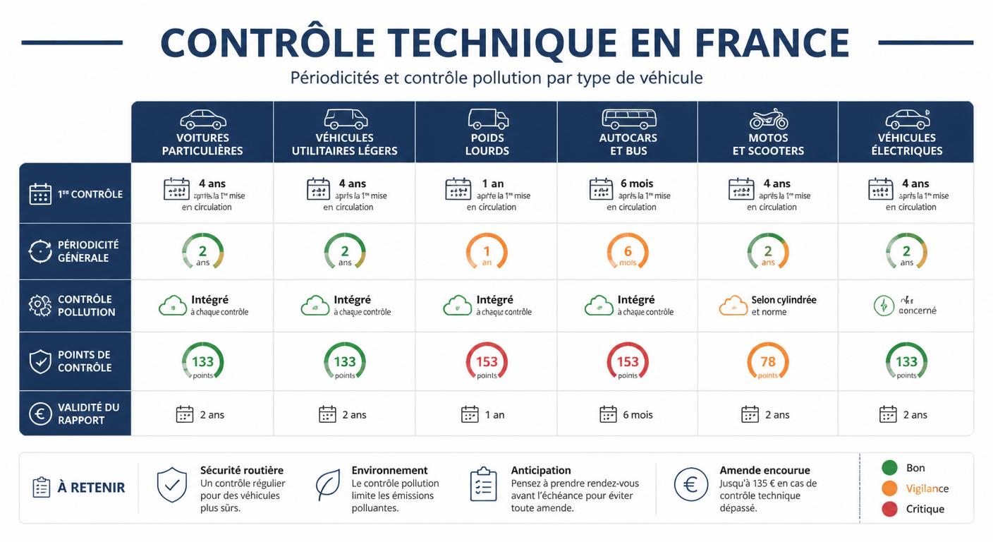 Infographie des périodicités du contrôle antipollution par type de véhicule