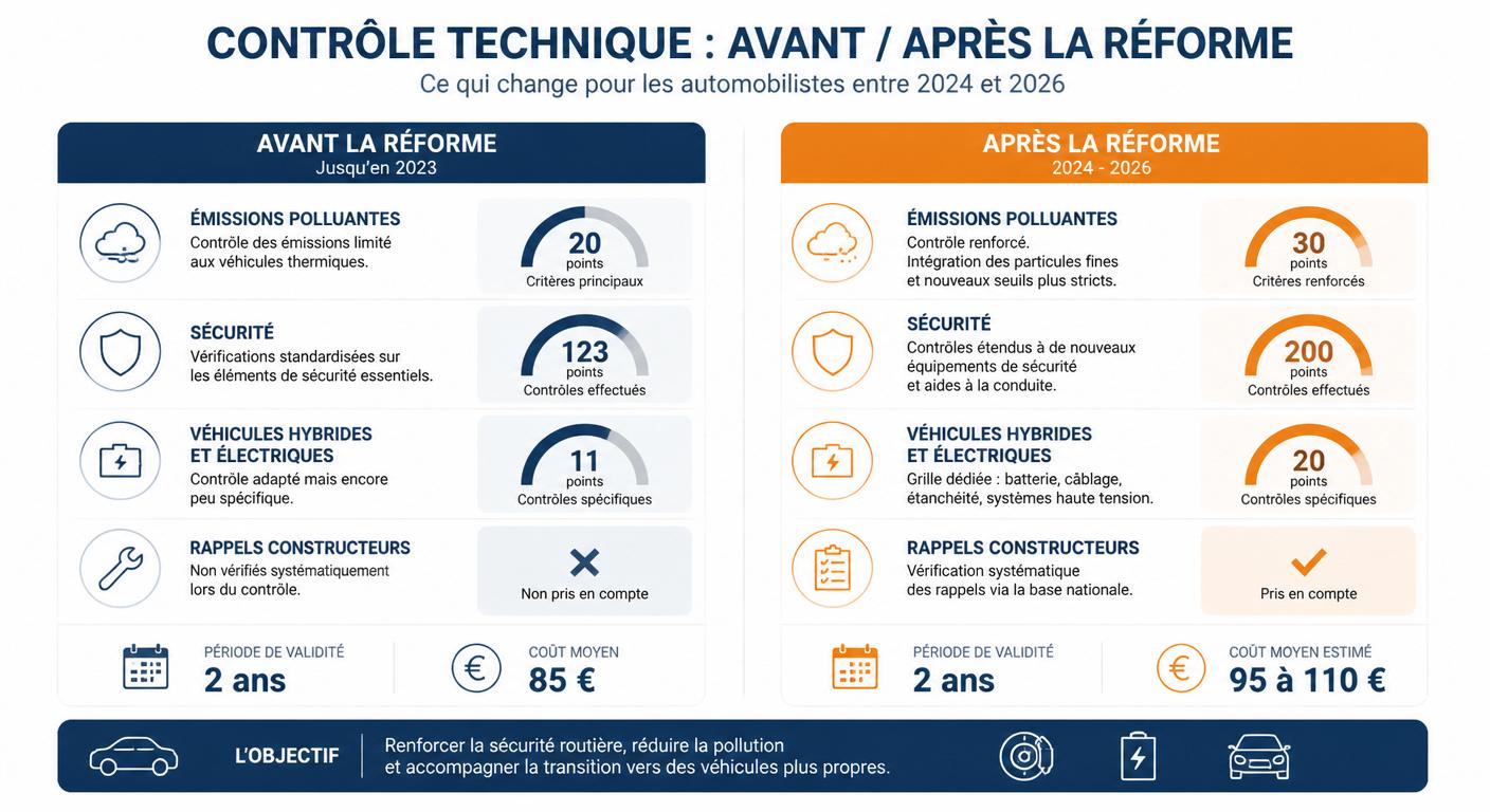 Comparaison du contrôle technique avant et après la réforme 2024-2026
