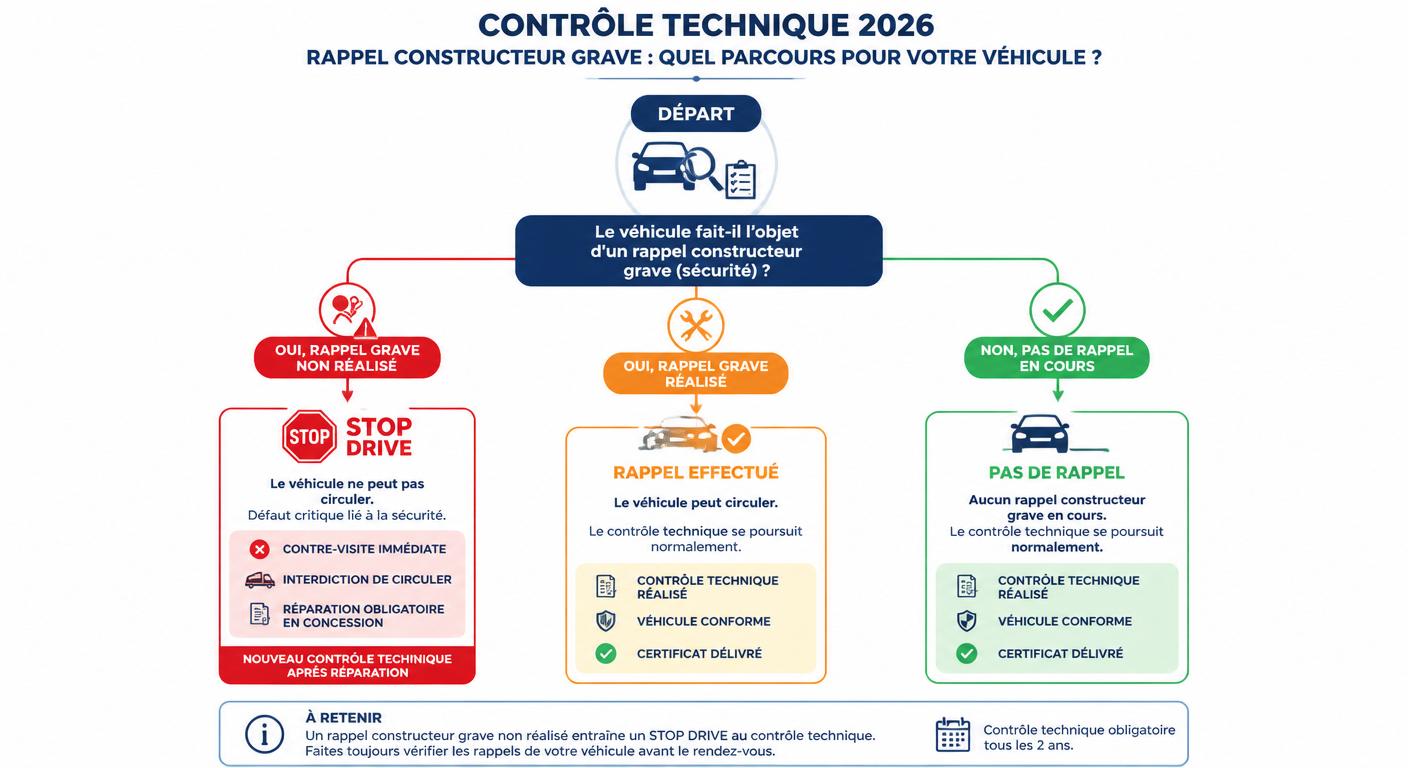 Arbre de décision pour un véhicule concerné par un rappel constructeur au contrôle technique 2026