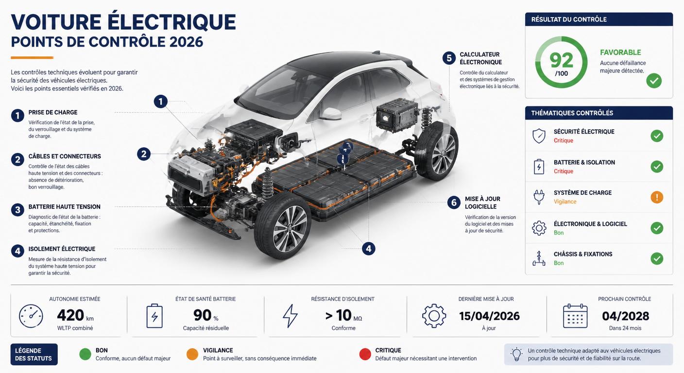 Points de contrôle batterie haute tension et électronique au contrôle technique 2026