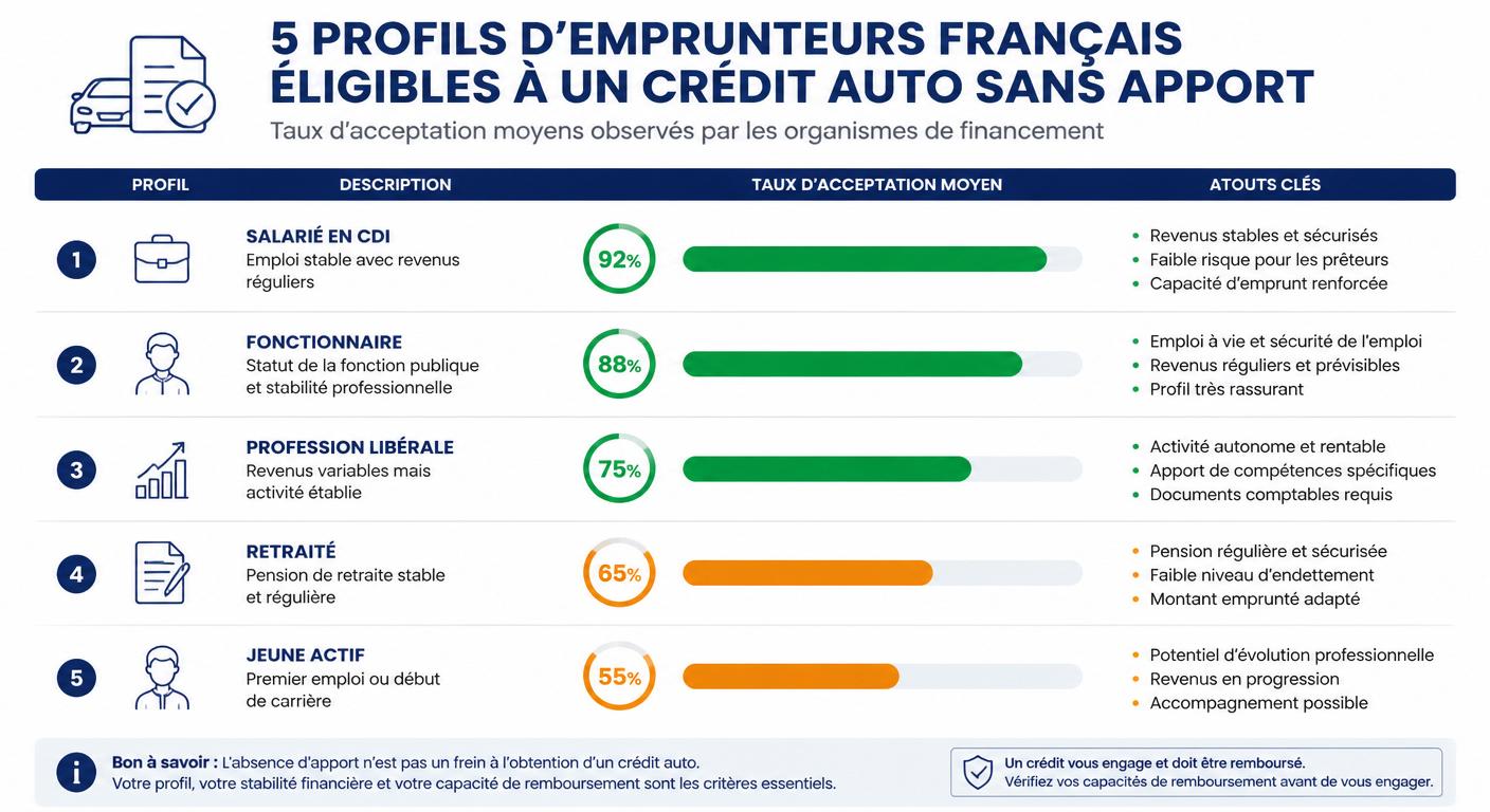 Infographie des profils acceptés pour un crédit auto sans apport