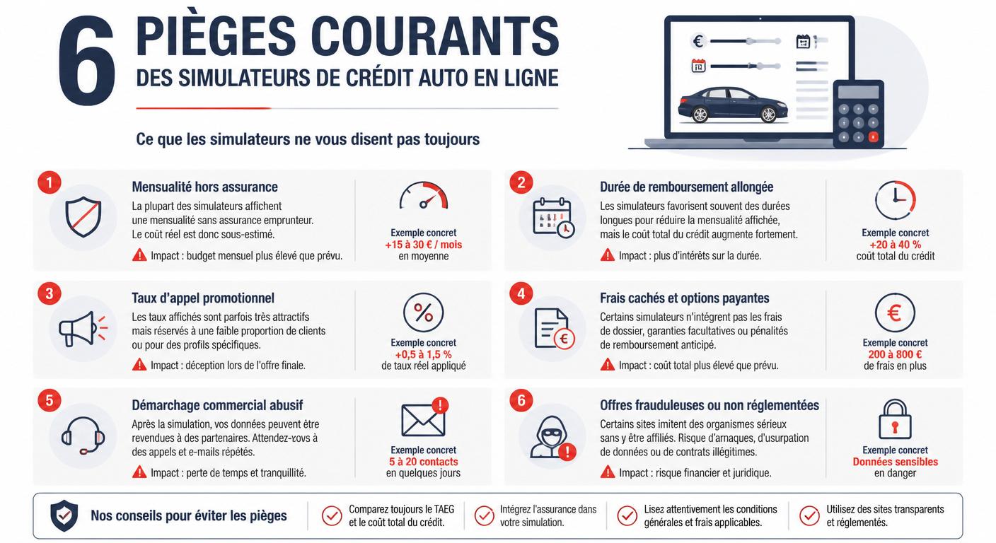 Infographie des pièges des simulateurs de crédit auto en ligne