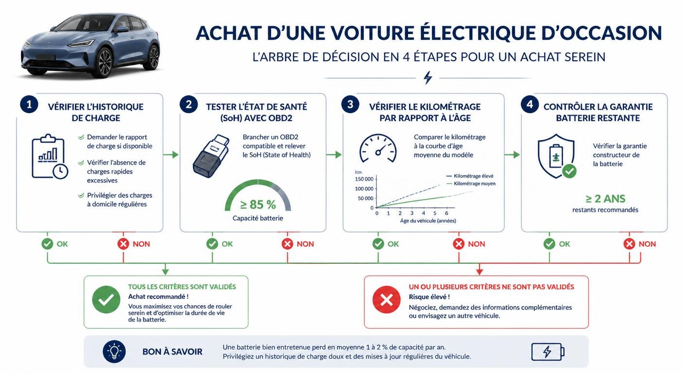 Arbre de décision pour vérifier l'autonomie d'un VE d'occasion avant achat
