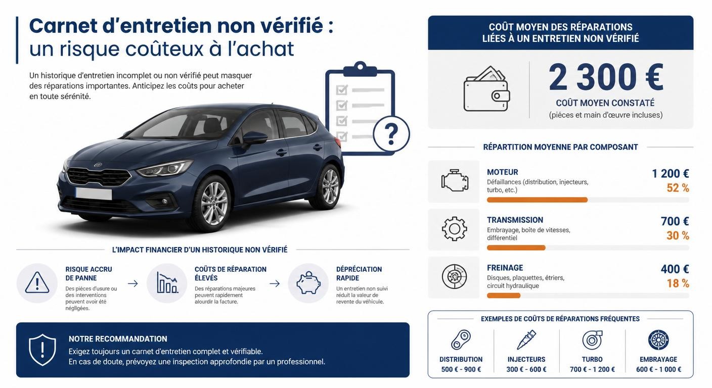 Infographie sur le coût moyen d'un défaut d'entretien caché lors de l'achat d'une voiture d'occasion