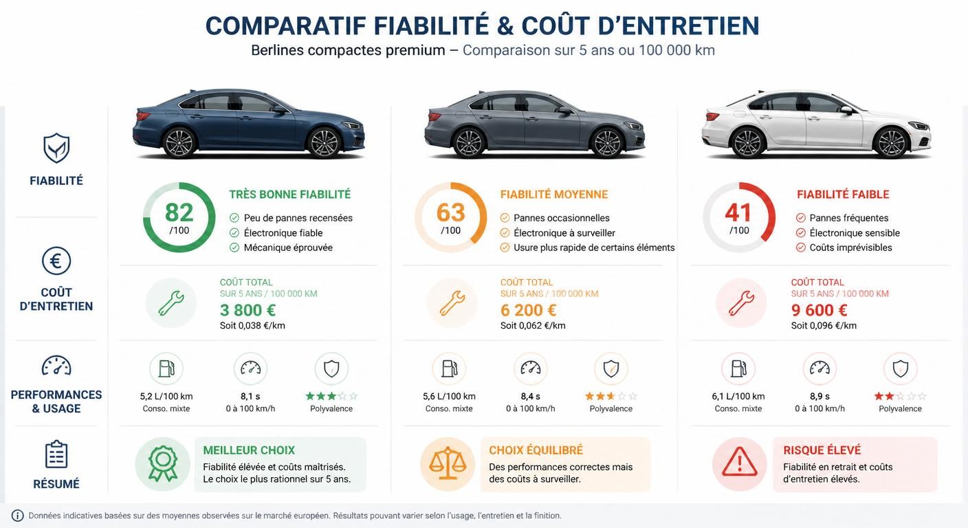 Comparatif de fiabilité et de coût entre l'Audi A4 et deux berlines premium concurrentes