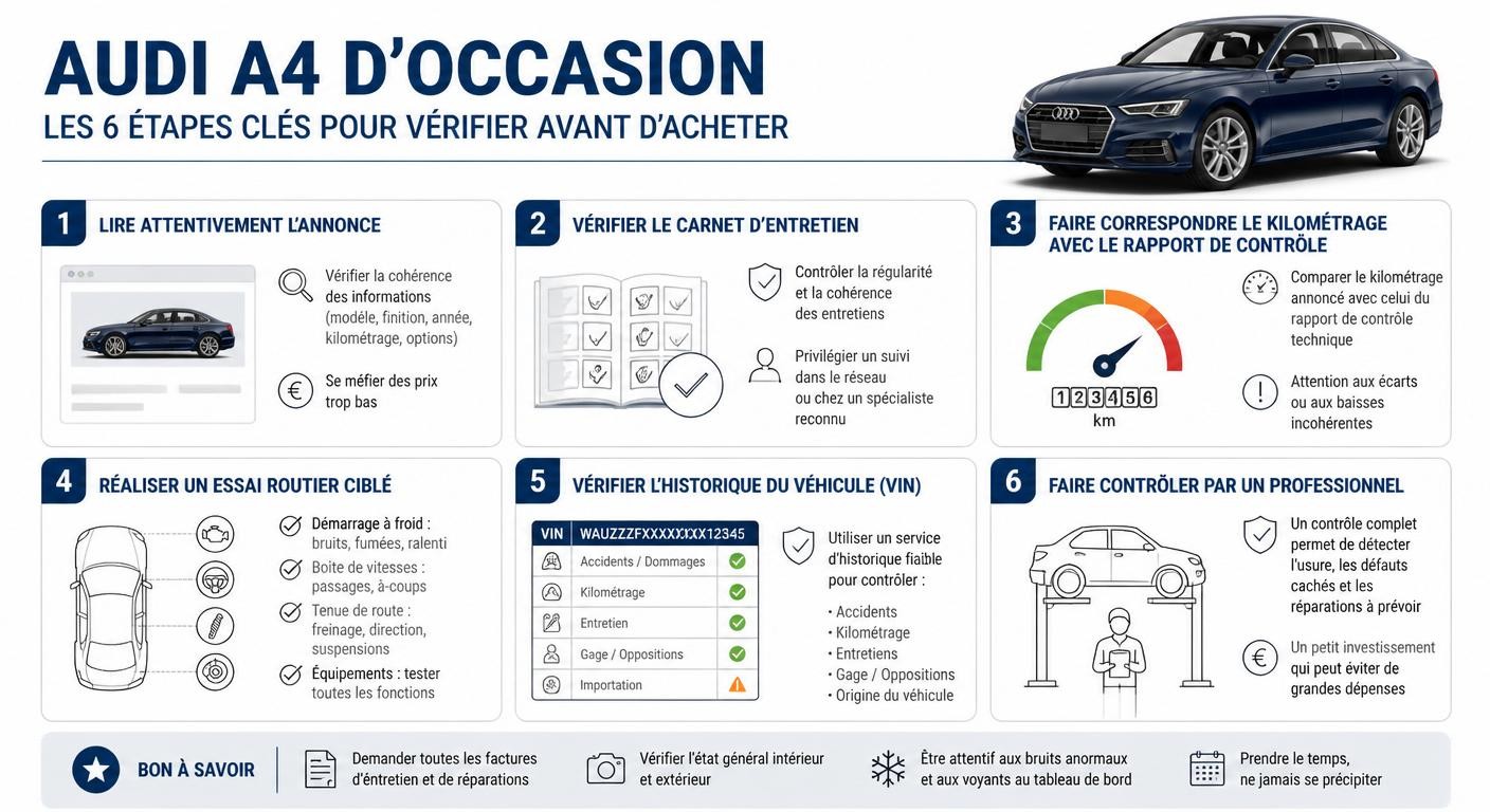 Étapes pour vérifier la fiabilité d'une Audi A4 d'occasion avant l'achat