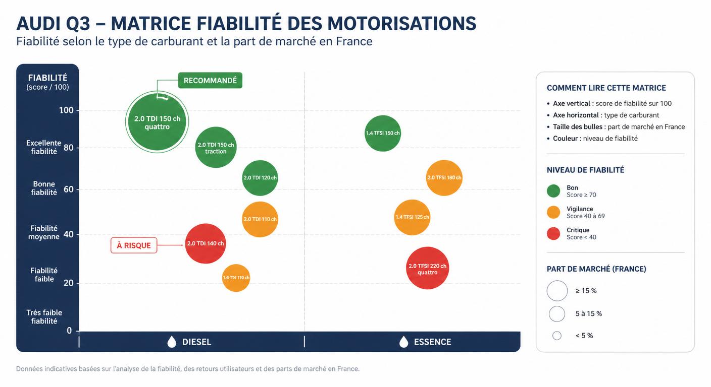 Matrice de fiabilité des motorisations Audi Q3 essence et diesel