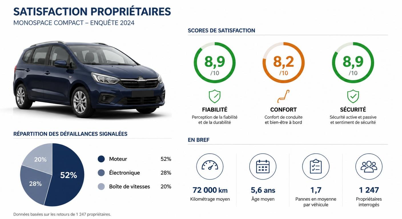 Infographie des notes de fiabilité et de satisfaction des propriétaires de la BMW Série 2 Active Tourer