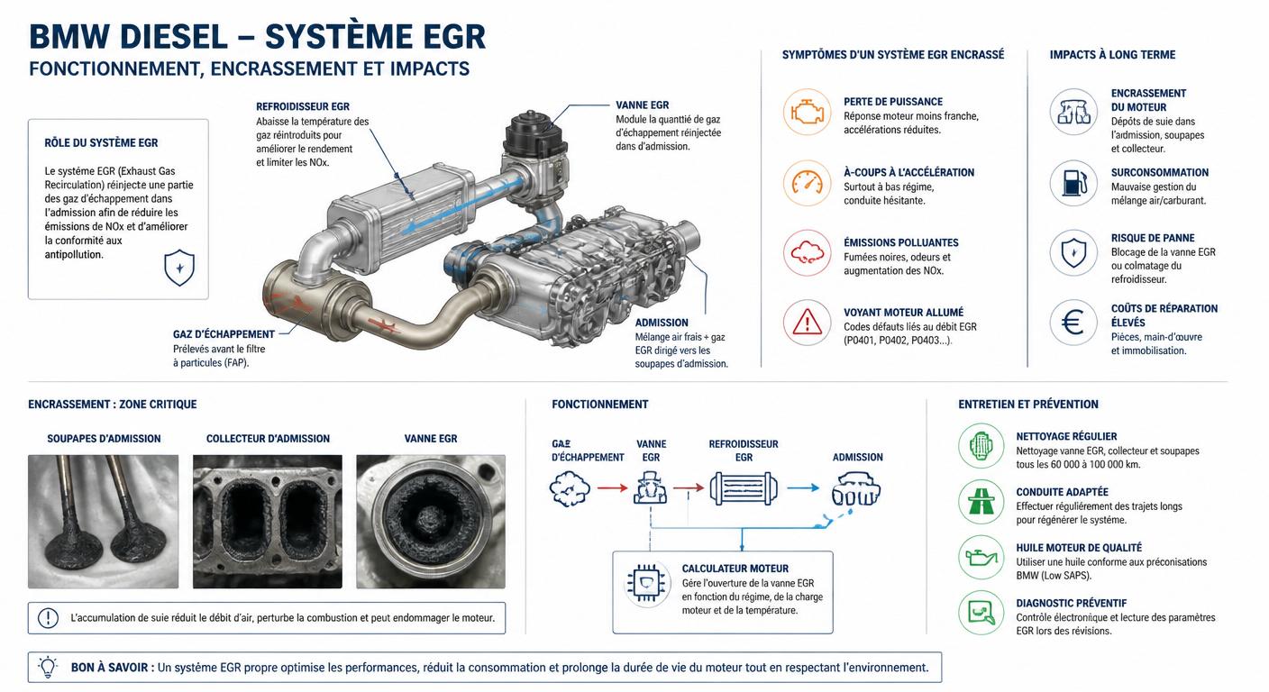 Schéma technique du système EGR et du refroidisseur EGR sur moteur diesel BMW
