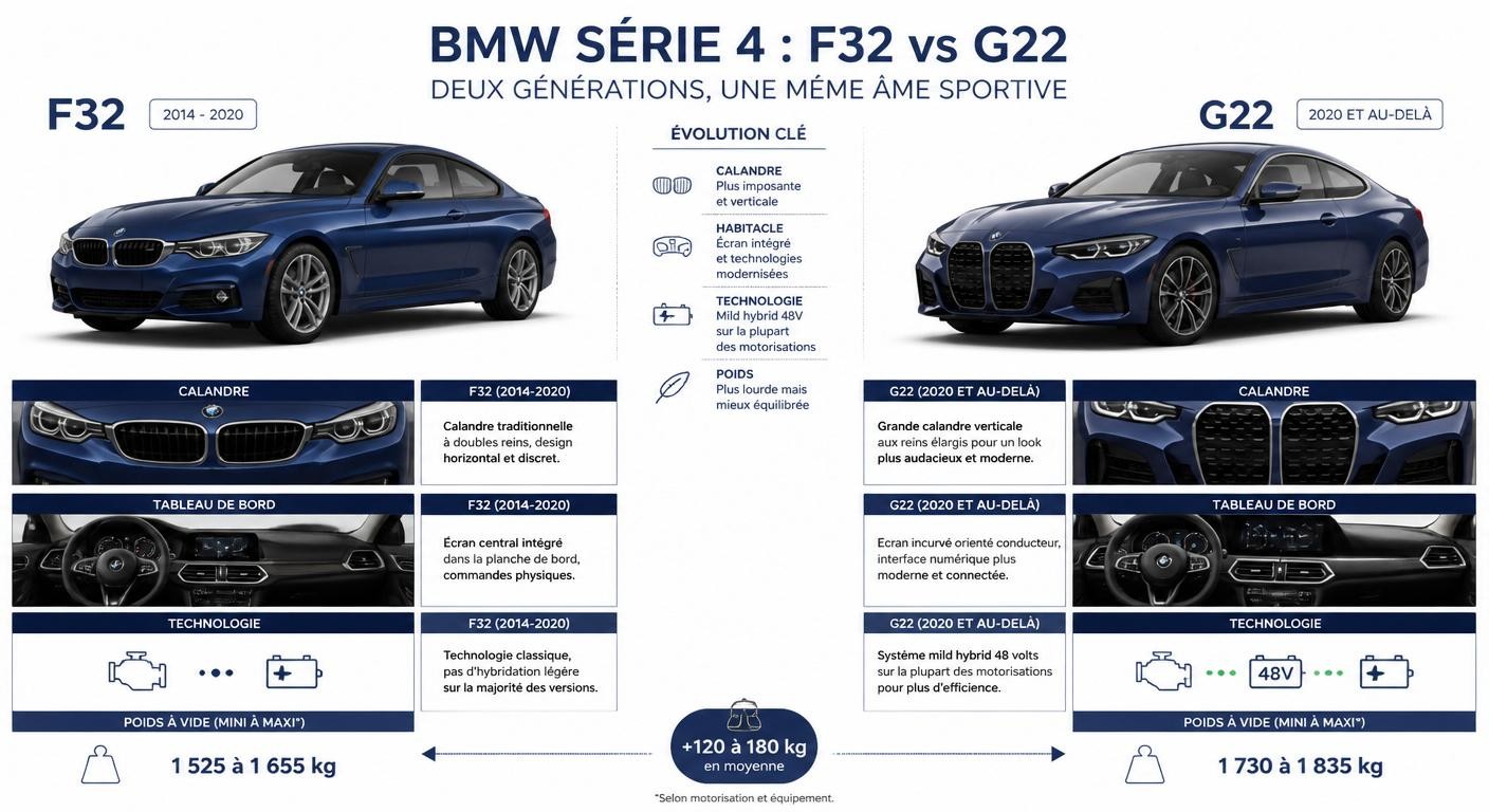 Comparatif visuel des générations BMW Série 4 F32 et G22