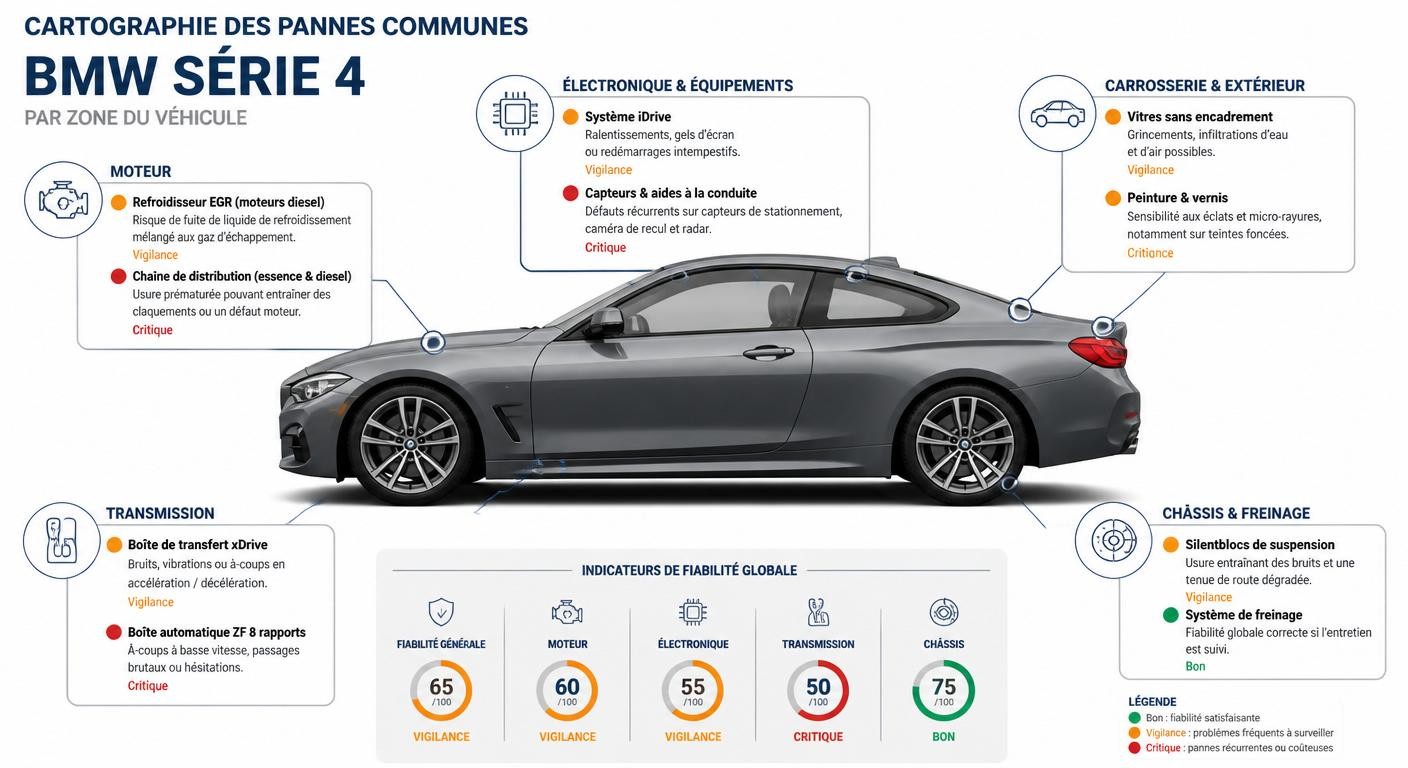 Cartographie des pannes connues sur BMW Série 4 par zone du véhicule