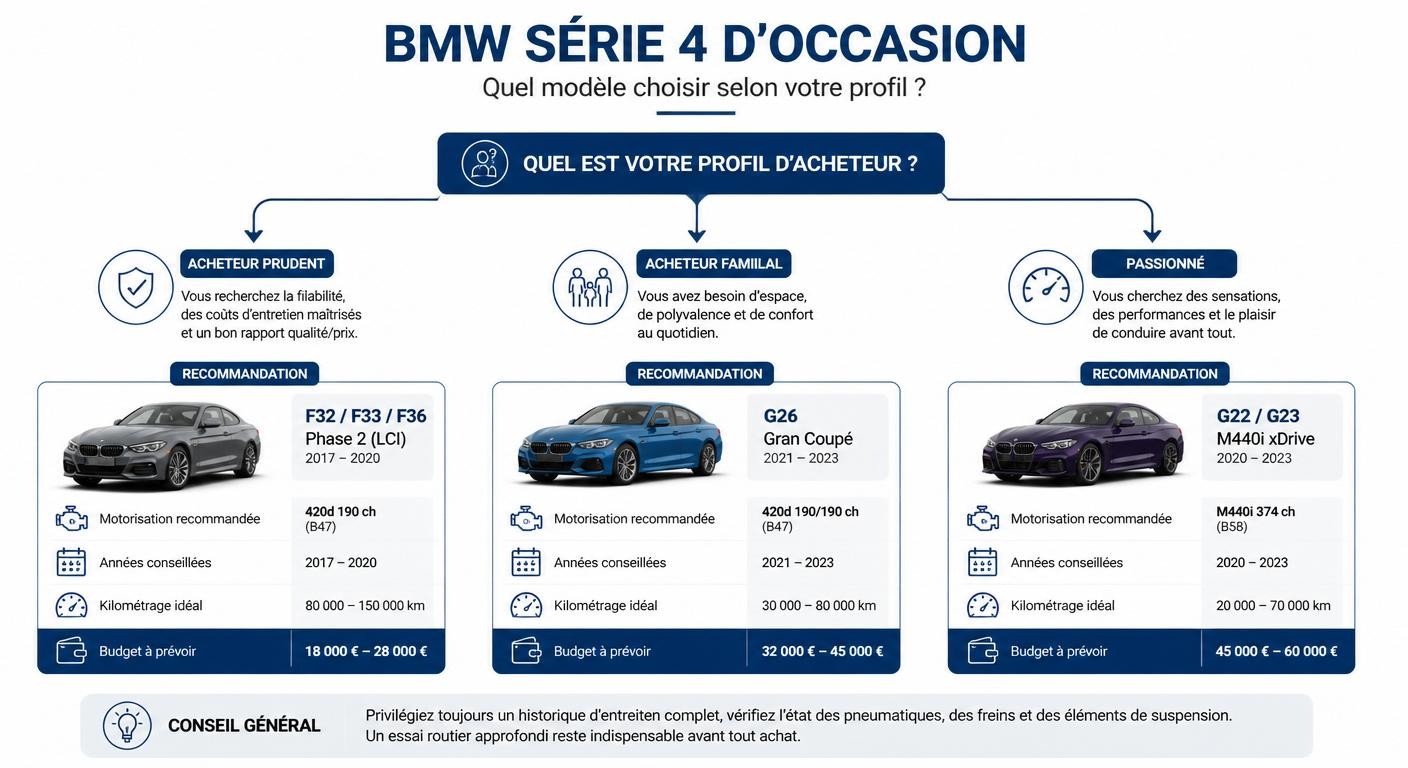 Arbre de décision pour choisir sa BMW Série 4 d'occasion selon le profil
