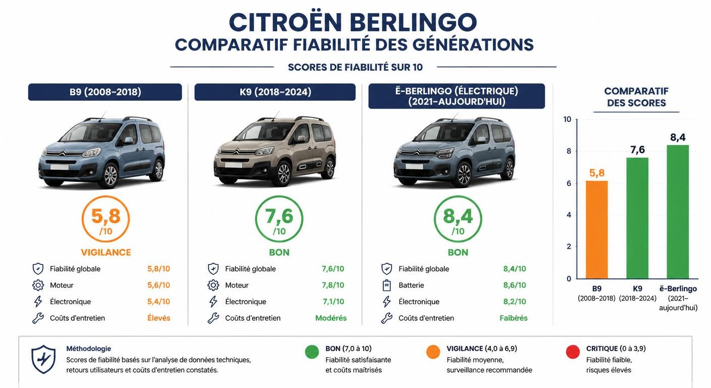 Comparatif des scores de fiabilité des trois générations de Citroën Berlingo