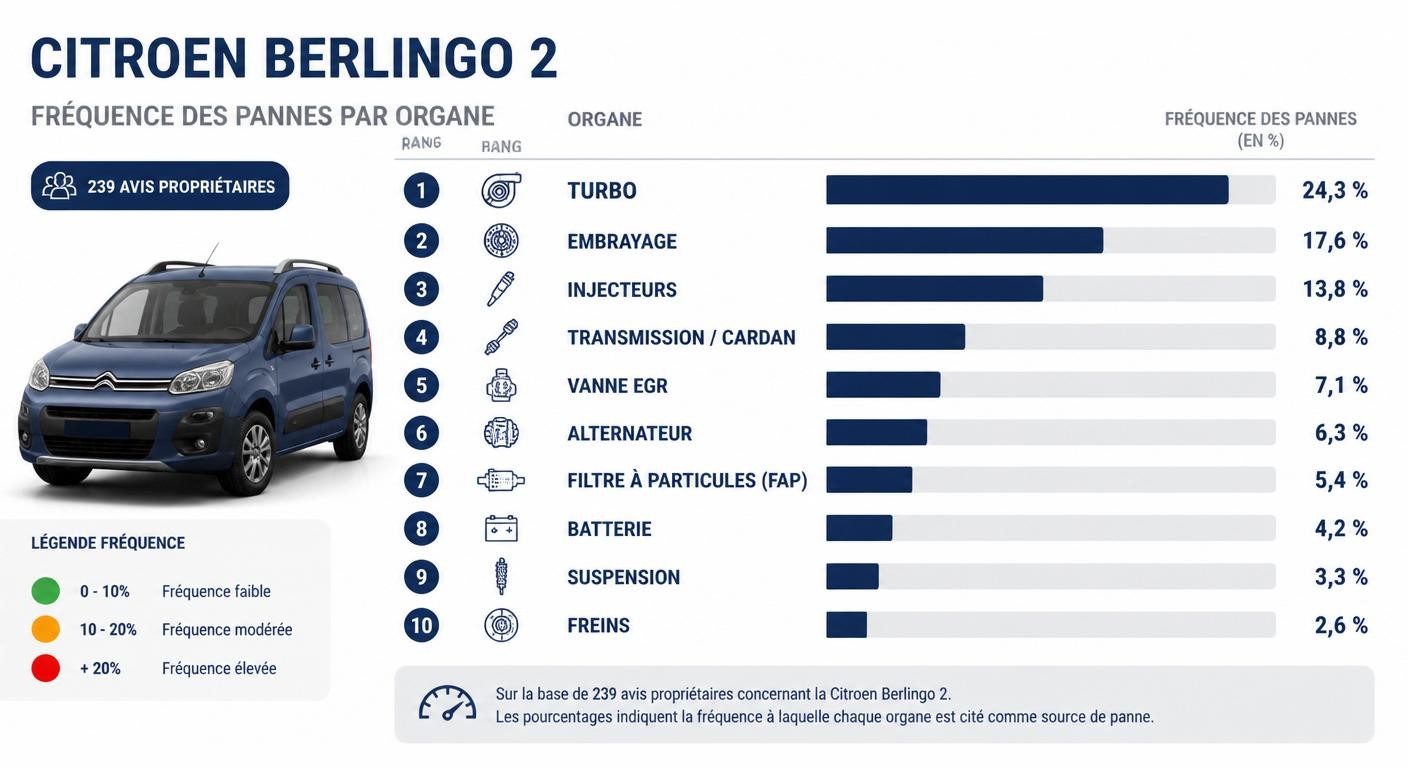 Top 10 des pannes les plus fréquentes du Citroën Berlingo 2 sur 239 avis propriétaires