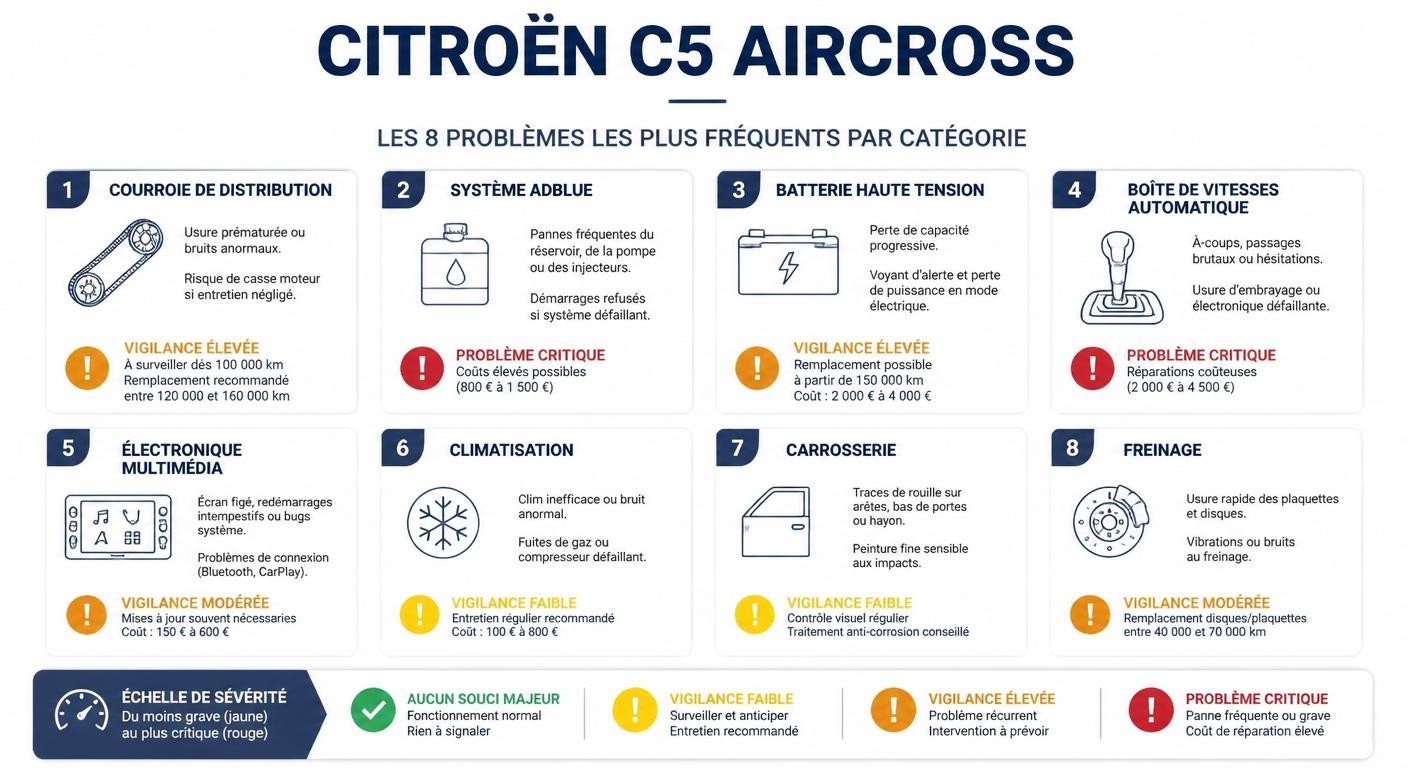 Cartographie visuelle des 8 problèmes les plus fréquents du C5 Aircross