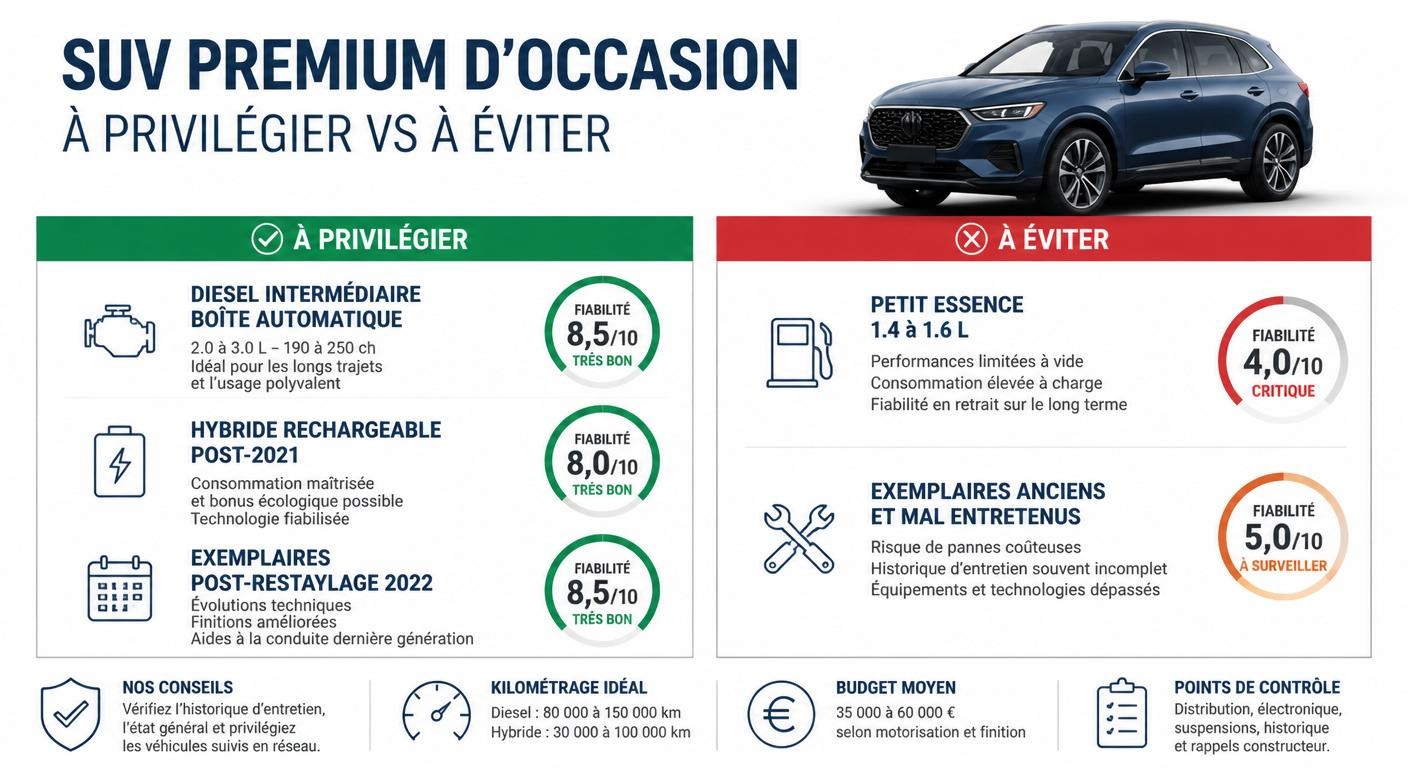 Infographie des versions de DS7 Crossback à privilégier ou à éviter en occasion