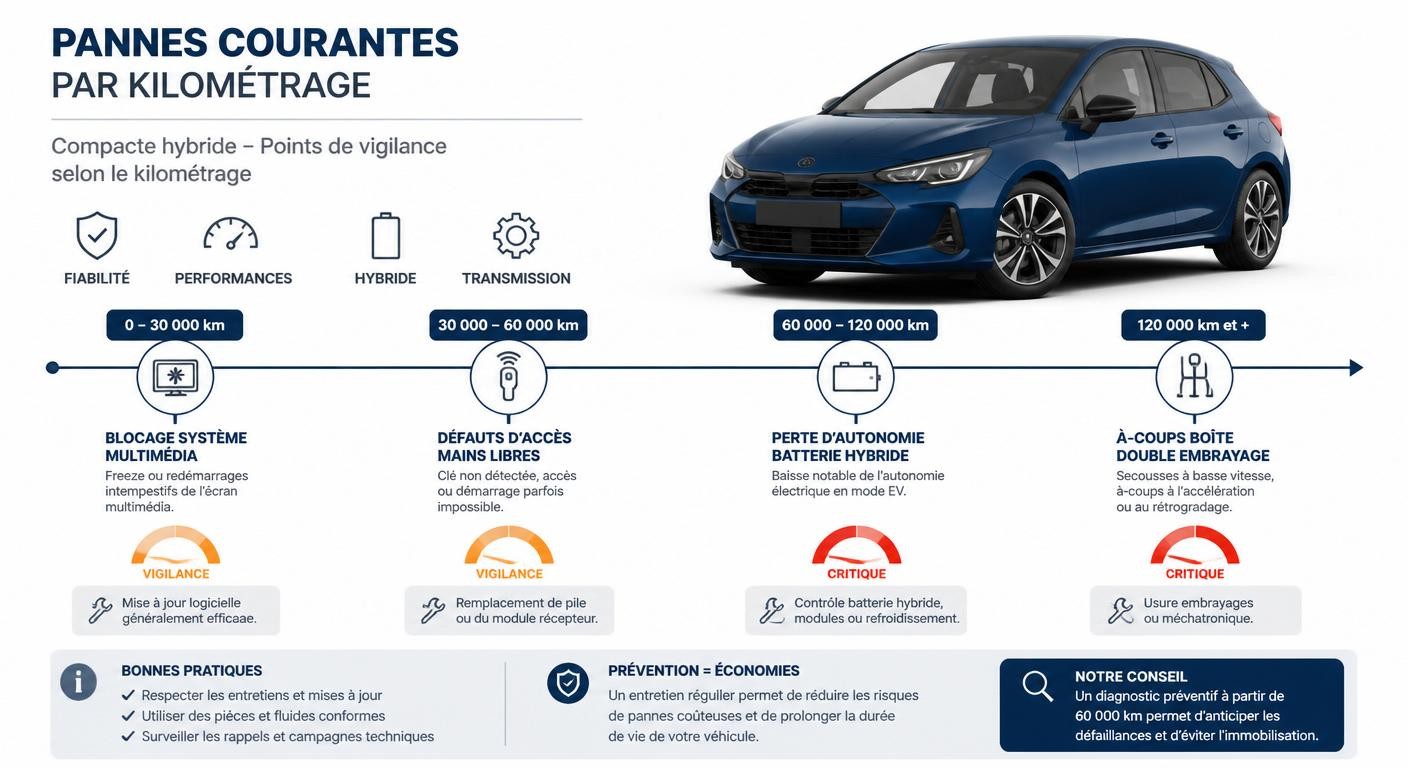 Infographie des problèmes connus de la Cupra Leon par kilométrage