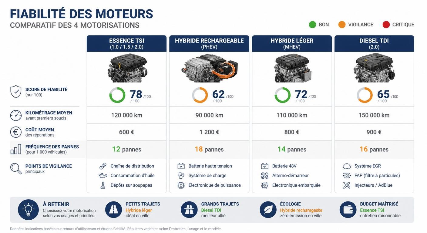 Infographie de la fiabilité des moteurs de la Cupra Leon