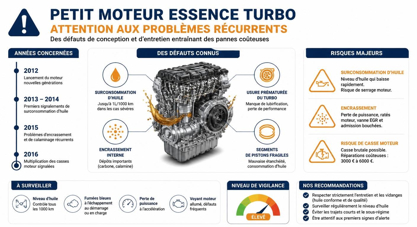 Infographie d'alerte sur les problèmes du moteur 1.2 TCe 115 de la Dacia Dokker