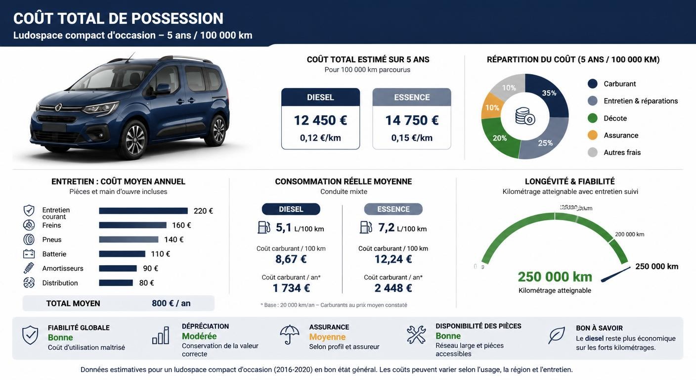Infographie sur le coût d'entretien et la longévité réelle de la Dacia Dokker