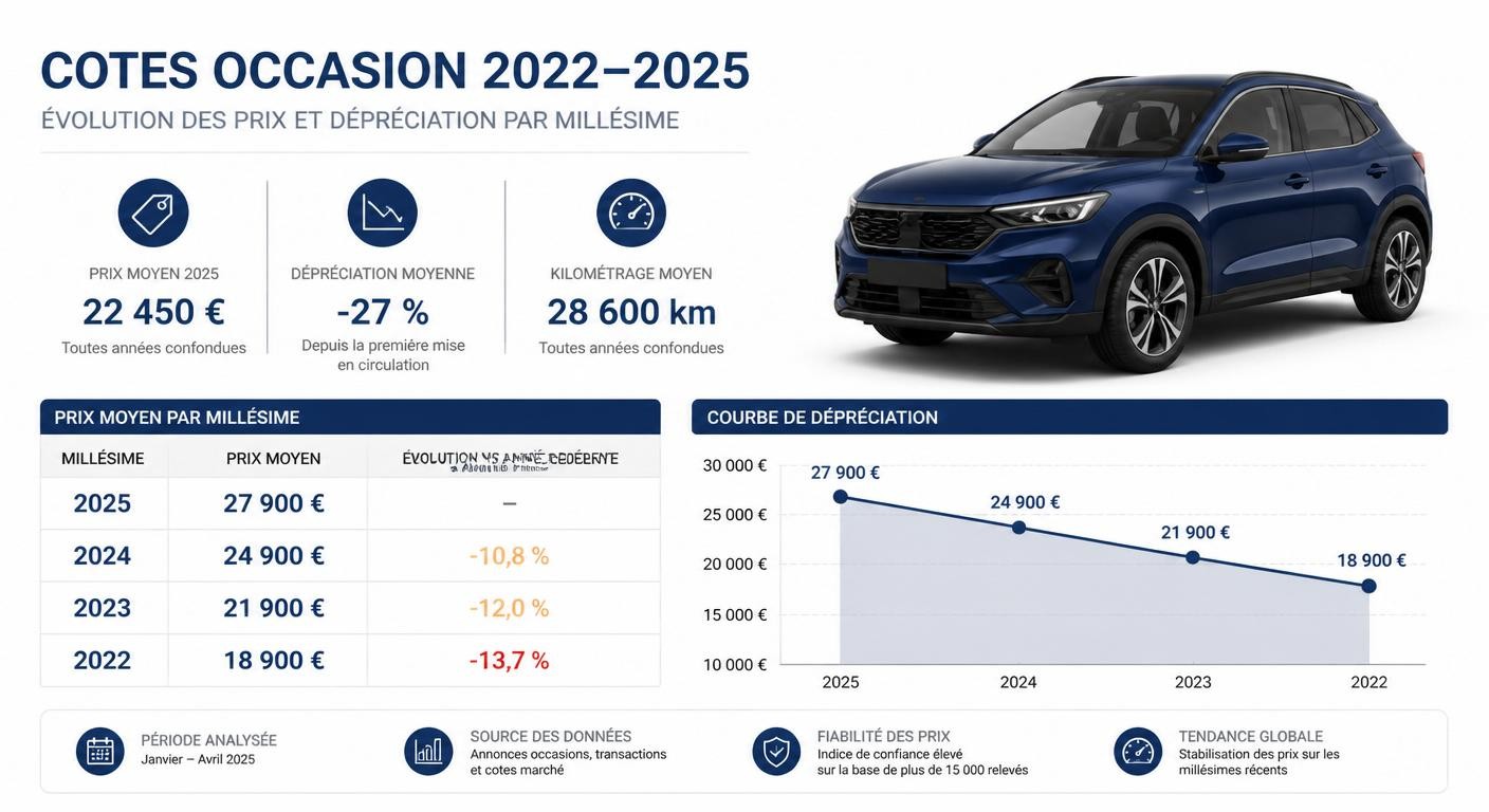 Infographie des fourchettes de prix d'occasion du Dacia Jogger par millésime
