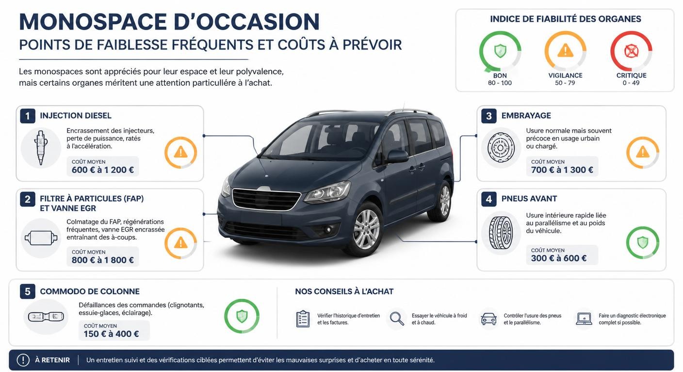 Infographie des pannes connues du Dacia Lodgy et de leur coût indicatif