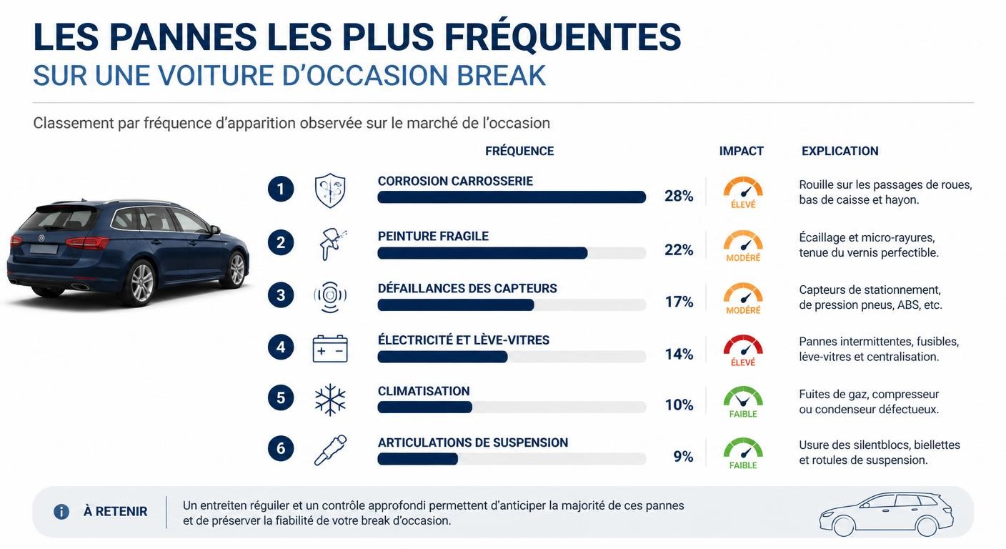 Infographie des pannes les plus fréquentes de la Dacia Logan MCV par ordre d'importance