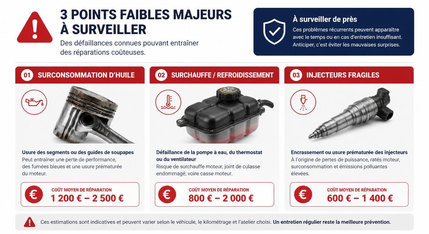 Infographie des moteurs Dacia Logan à éviter et de leurs coûts de réparation