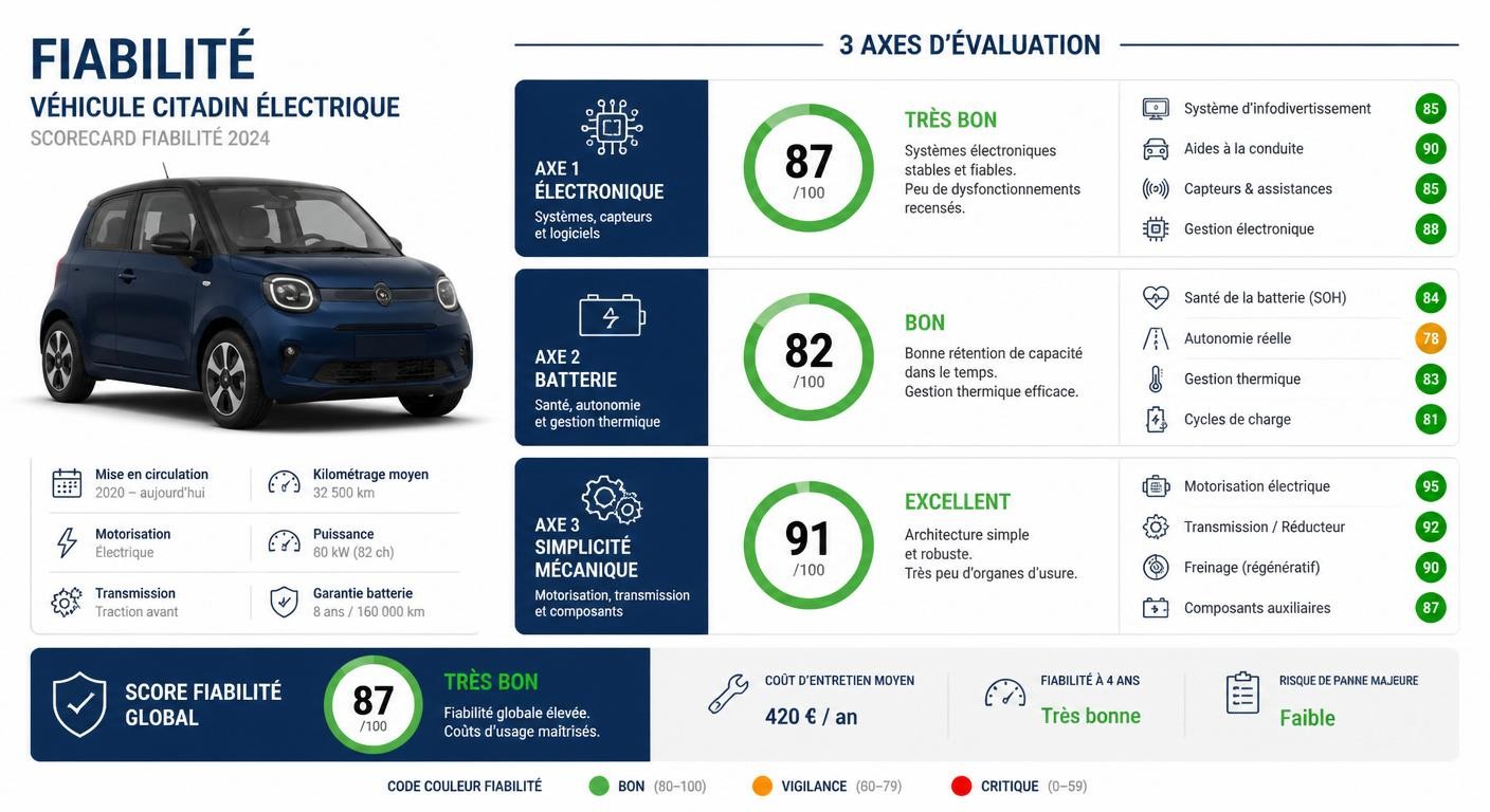 Infographie du score de fiabilité de la Fiat 500e