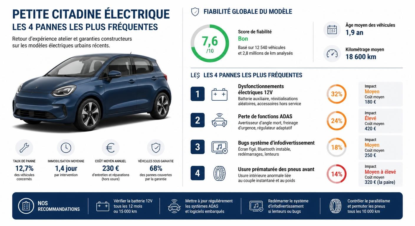 Infographie des pannes fréquentes de la Fiat 500e