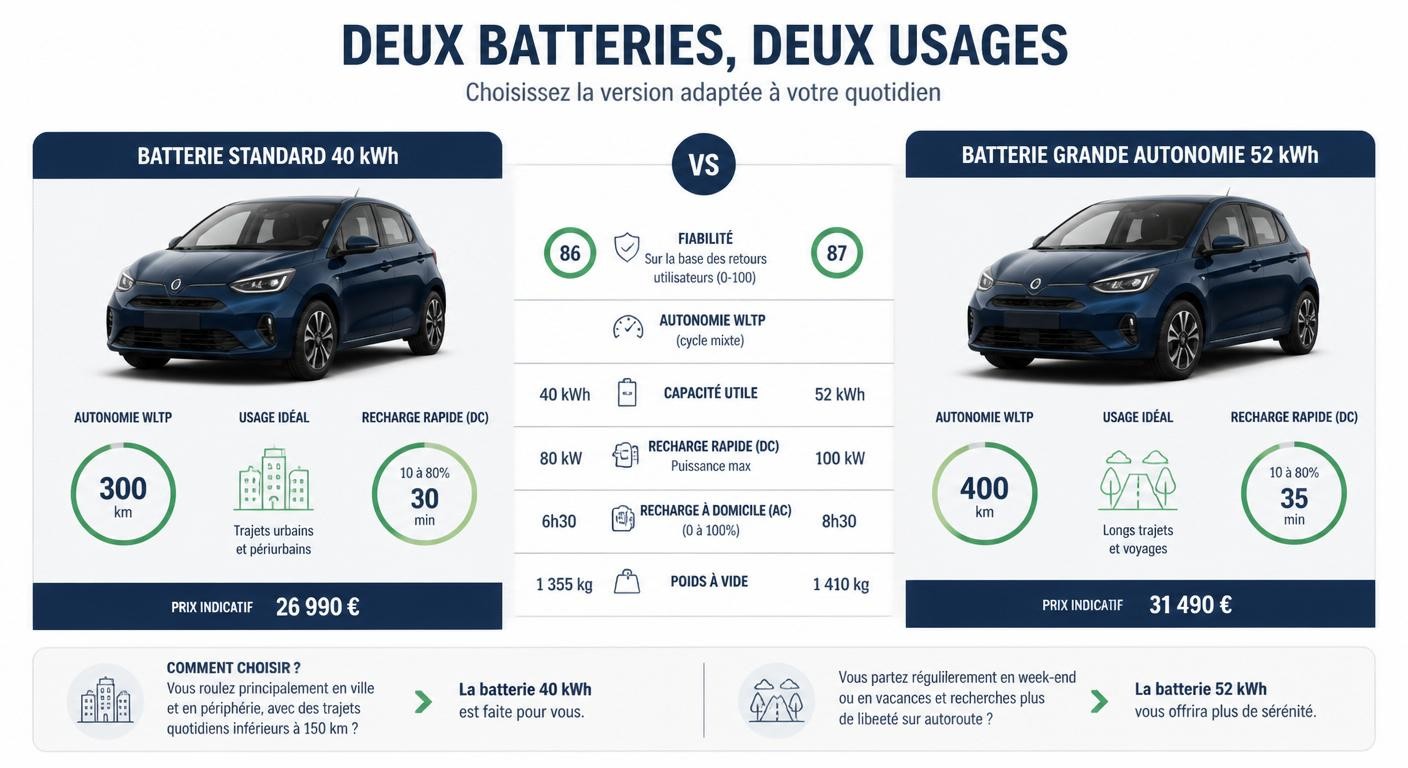 Infographie comparant les batteries 24 et 42 kWh de la Fiat 500e