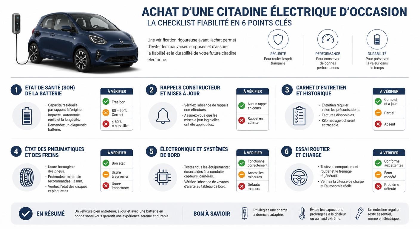 Infographie checklist d'achat de la Fiat 500e d'occasion
