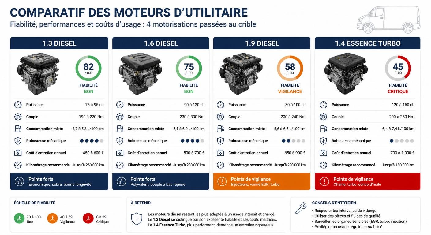 Comparatif de fiabilité des motorisations diesel et essence du Fiat Doblo