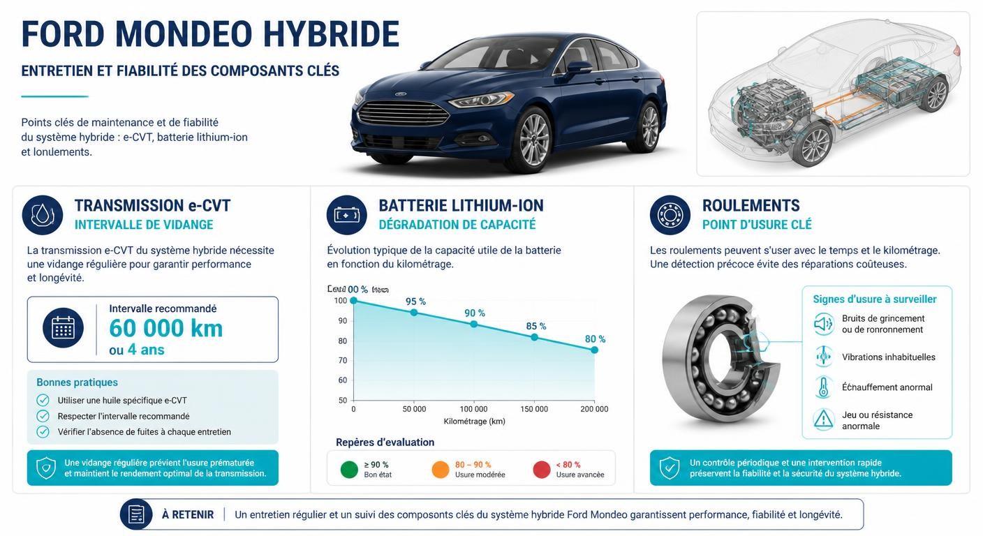 Infographie de la fiabilité du système hybride de la Ford Mondeo