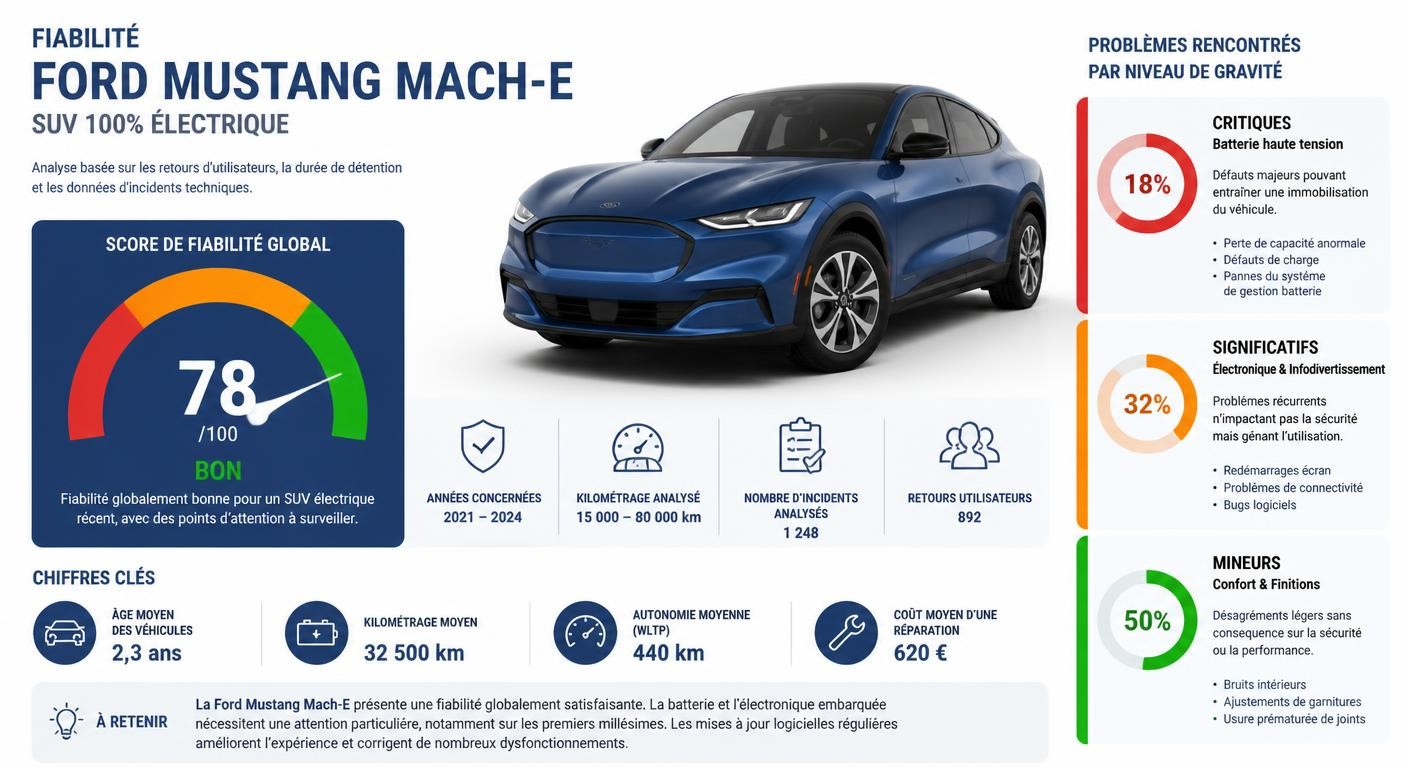 Infographie de synthèse sur la fiabilité de la Ford Mustang Mach-E