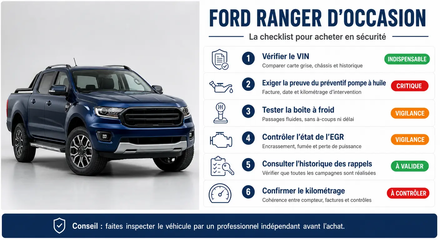 Infographie des étapes pour acheter un Ford Ranger d'occasion en toute sécurité