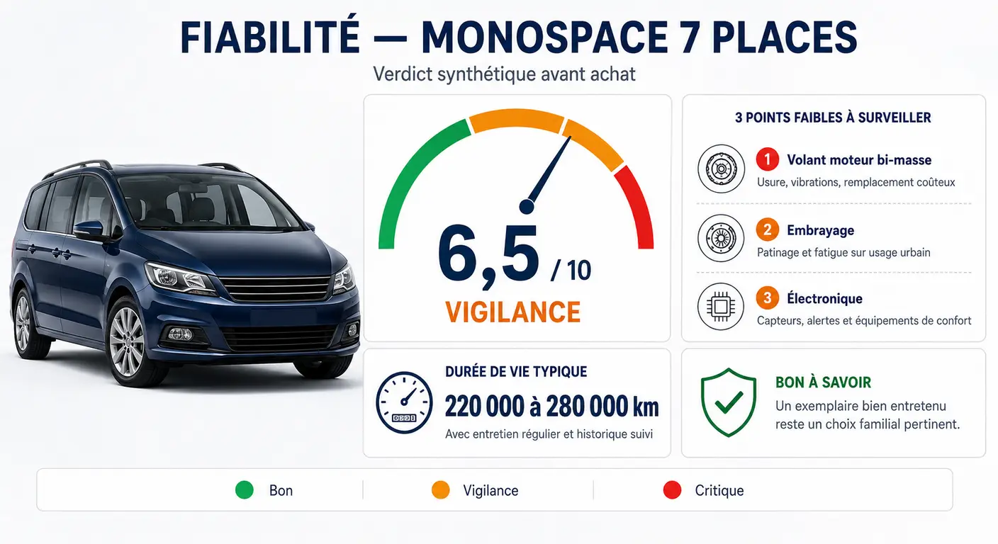 Infographie du verdict de fiabilité du Ford S-Max en occasion