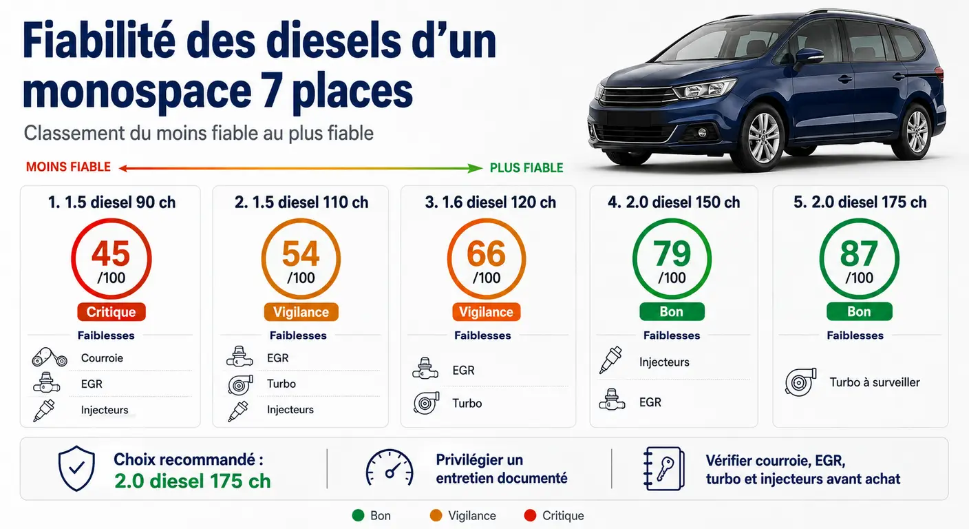 Infographie comparative de la fiabilité des moteurs diesel TDCi du Ford S-Max