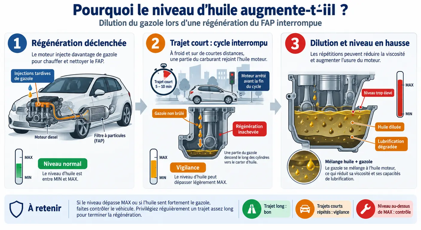 Schéma de la dilution de l'huile par le gazole sur le moteur 1.1 CRDi en usage urbain