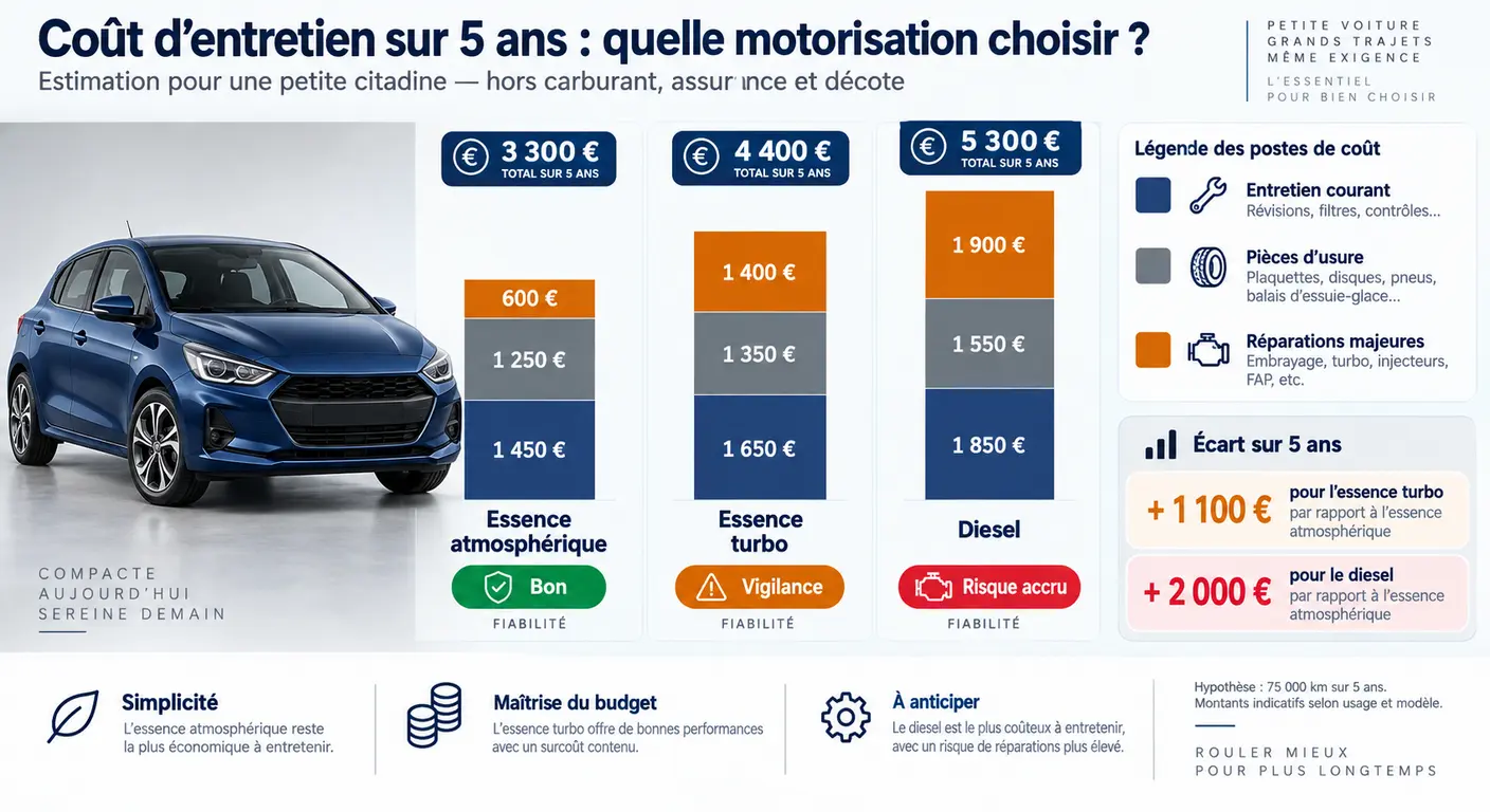 Comparaison du coût de possession sur cinq ans selon la motorisation de la Hyundai i20